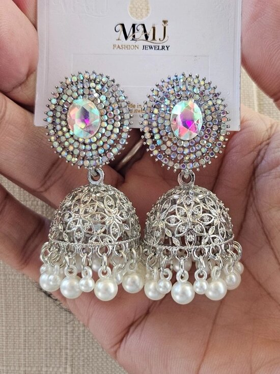 Jewelry - Silver Tone Jhumka Earrings Pakistani Indian Ethnic Earrings Fashion Jewelry New